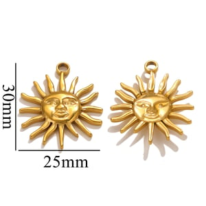 1 Piece Classic Retro Style Sun Shape Stainless Steel  Gold Color Women's Pendant h5 